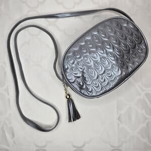 Elegant Silver Gray Women's Crossbody Bag Purse with Tassle
